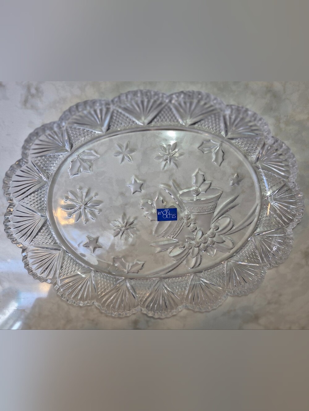 Vintage Studio Nova Holiday Bells Oval Crystal Platter (by Mikasa)